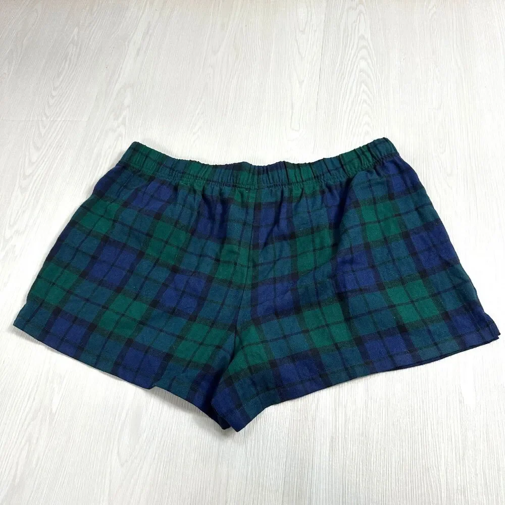 NEW SONOMA Women's XL Blue Green Plaid Elastic Waist 100% Cotton Pajama Shorts